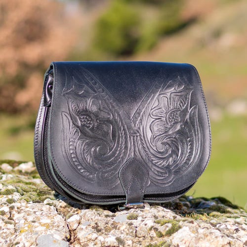 Tooled shops leather purse, Leather Saddle Bag, Leather crossbody bag, Tooled leather bag, handmade crossbody bags for women - KYANIA