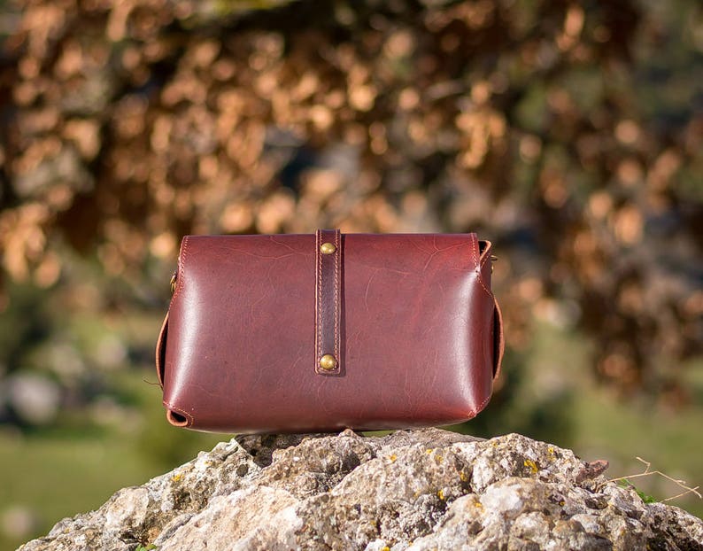 Leather crossbody bag, Small satchel bag handmade with full grain leather cowhide KYANIA image 7