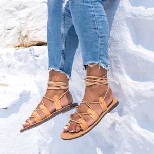 Leather Gladiator Sandals, Lace Up Greek Sandals, Chalkia KYANIA image 5