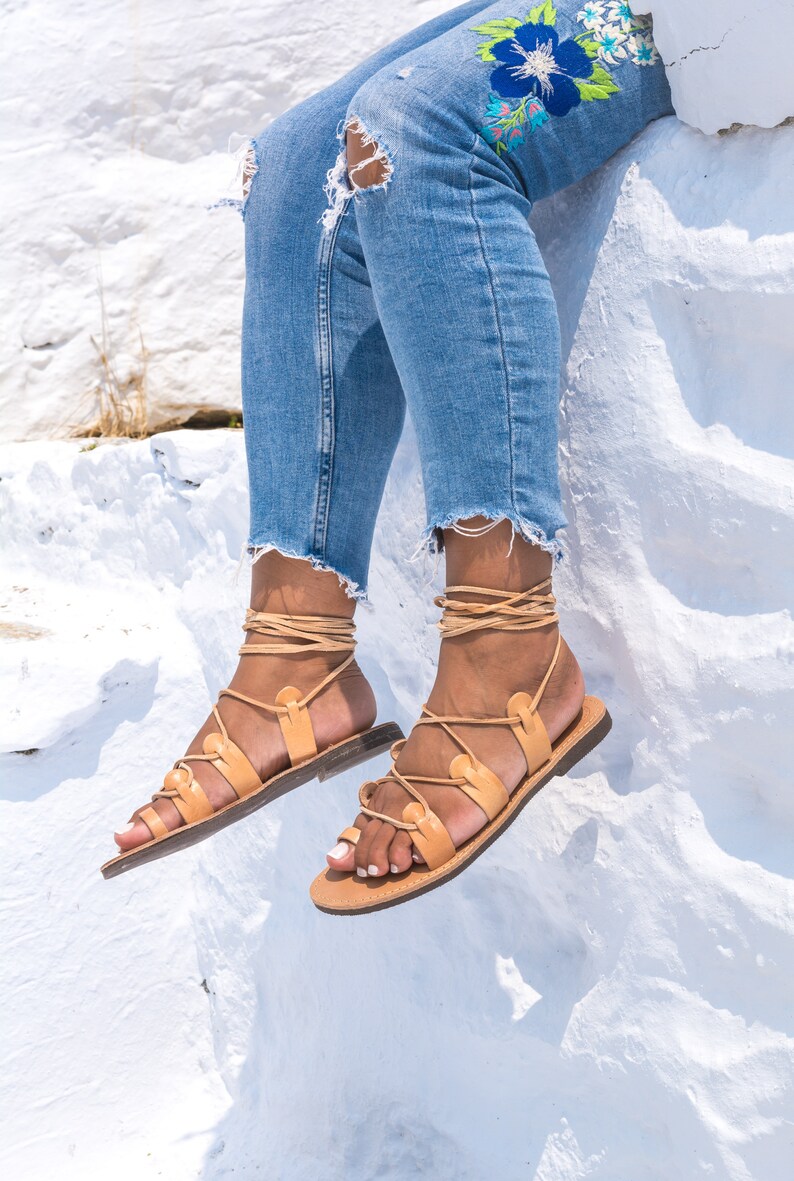 Leather Gladiator Sandals, Lace Up Greek Sandals, Chalkia KYANIA image 5