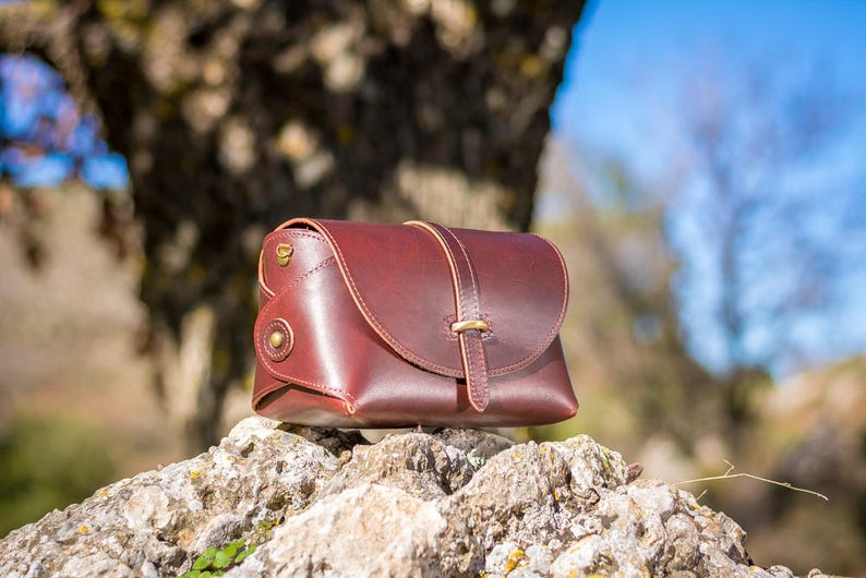 Leather crossbody bag, Small satchel bag handmade with full grain leather cowhide KYANIA Brown