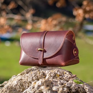 Leather crossbody bag, Small satchel bag handmade with full grain leather cowhide KYANIA image 5