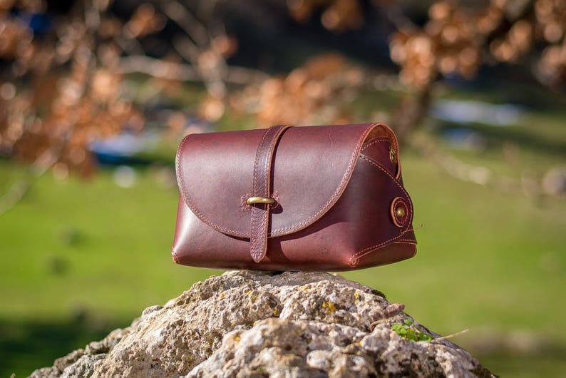 Leather crossbody bag, Small satchel bag handmade with full grain leather cowhide KYANIA image 5