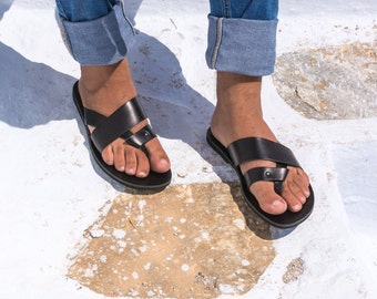 Sandales à glissière, Sandales cuir homme, Sandales grecques homme, sandales homme fait a main, Fabriqué en Grèce - Agistria - KYANIA