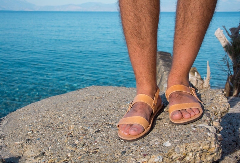 Flat sandals Mens greek sandals Jesus sandals Leather | Etsy