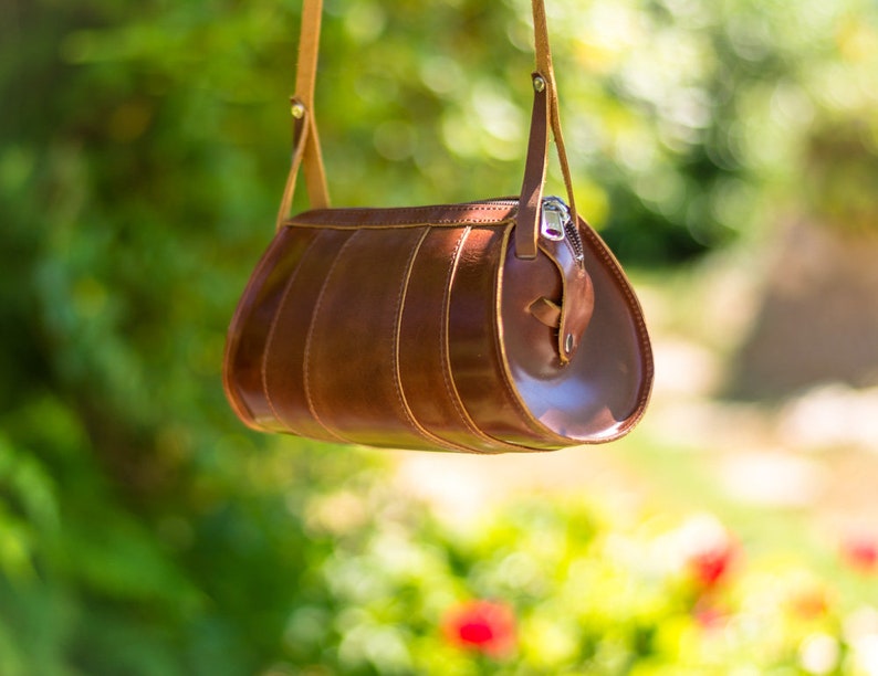 Small Crossbody bag Wax brown cylinder bag Mini barrel zipped Etsy