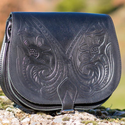 Tooled shops leather purse, Leather Saddle Bag, Leather crossbody bag, Tooled leather bag, handmade crossbody bags for women - KYANIA