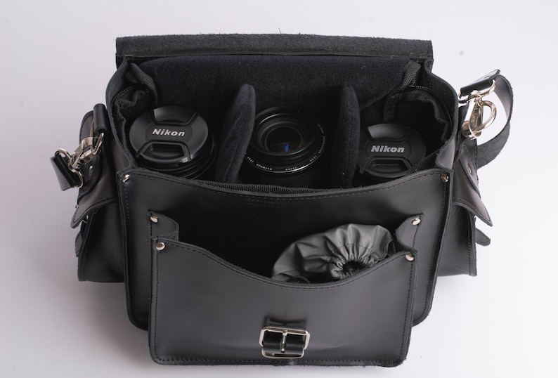 Black leather camera bag DSLR camera bag with padding option Etsy