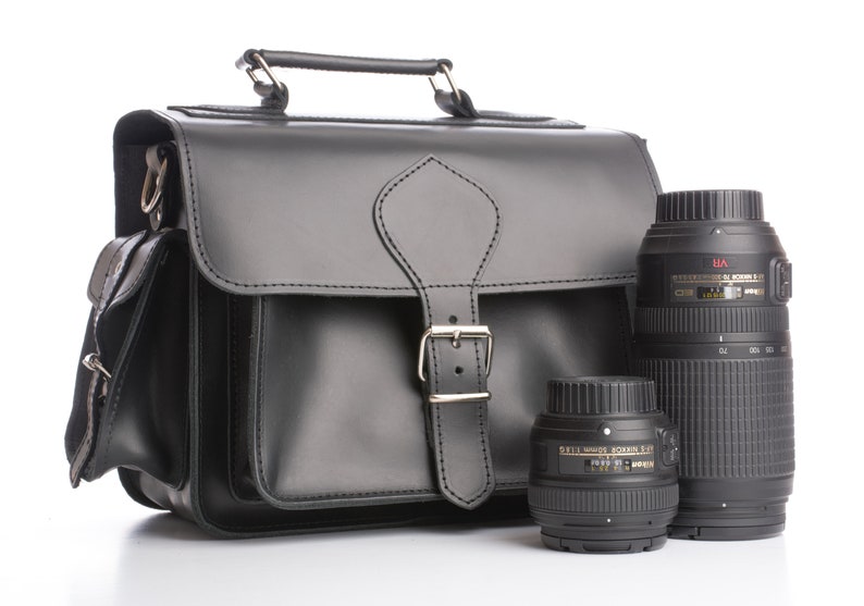 Black leather camera bag DSLR camera bag with padding option Etsy
