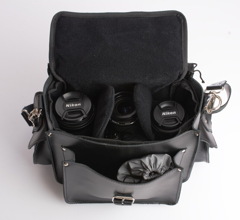 Black leather camera bag DSLR camera bag with padding option Etsy