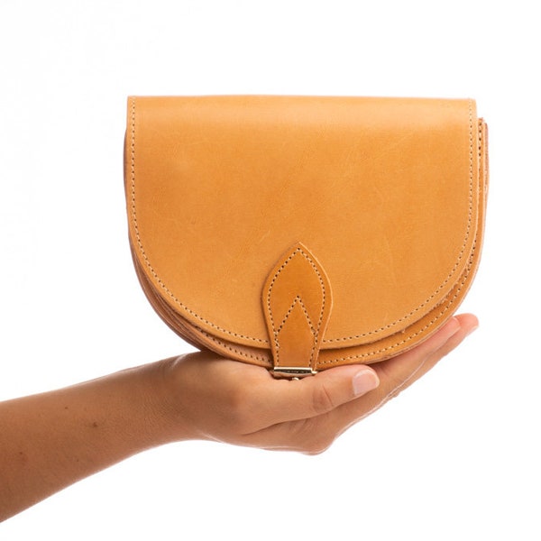 Small leather saddle bag, Small leather crossbody bag, Mini saddle purse, minimalist purse handmade in Greece, genuine leather - KYANIA