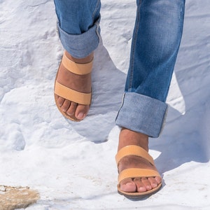 Mens leather sandals, Slide sandals, Minimalist sandals, Jesus sandals, Greek sandals, flat sandals  - Thiria - KYANIA