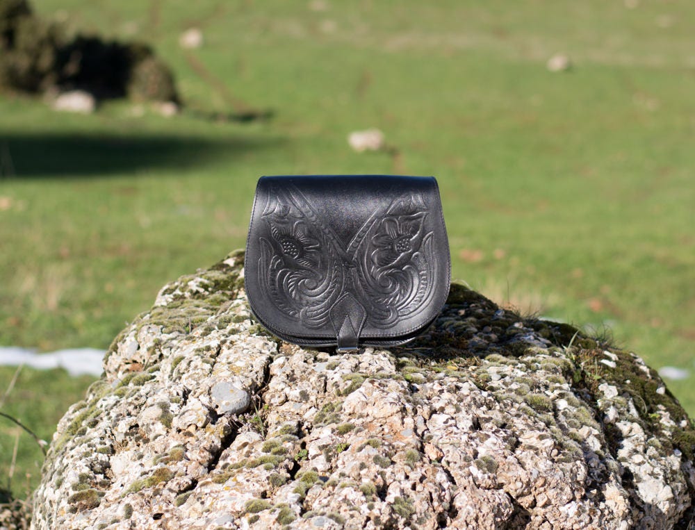 Tooled Leather Purse, Leather Saddle Bag, Leather Crossbody