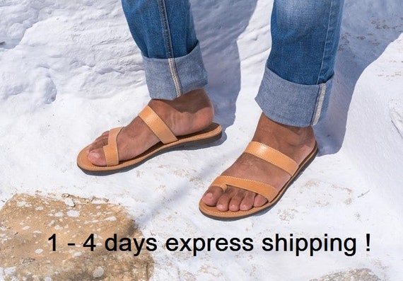 Mens Leather Sandals Mens Greek Sandals Slide Sandals - Etsy