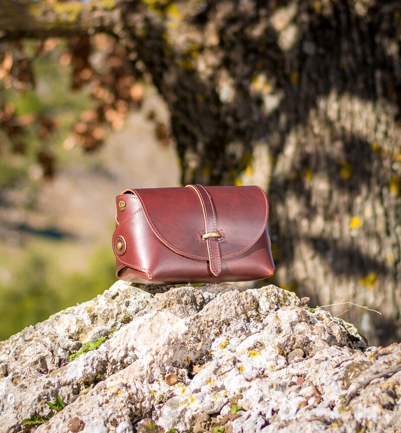 Leather crossbody bag, Small satchel bag handmade with full grain leather cowhide KYANIA image 3