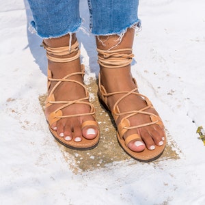 Gladiator sandals women, Greek sandals women, Lace up sandals, Tie up sandals, Spartan sandals, Greek leather sandals  - Chalkia - KYANIA