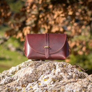 Leather crossbody bag, Small satchel bag handmade with full grain leather cowhide KYANIA image 2