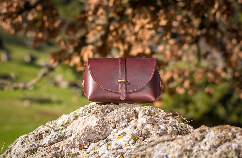 Leather crossbody bag, Small satchel bag handmade with full grain leather cowhide KYANIA image 2