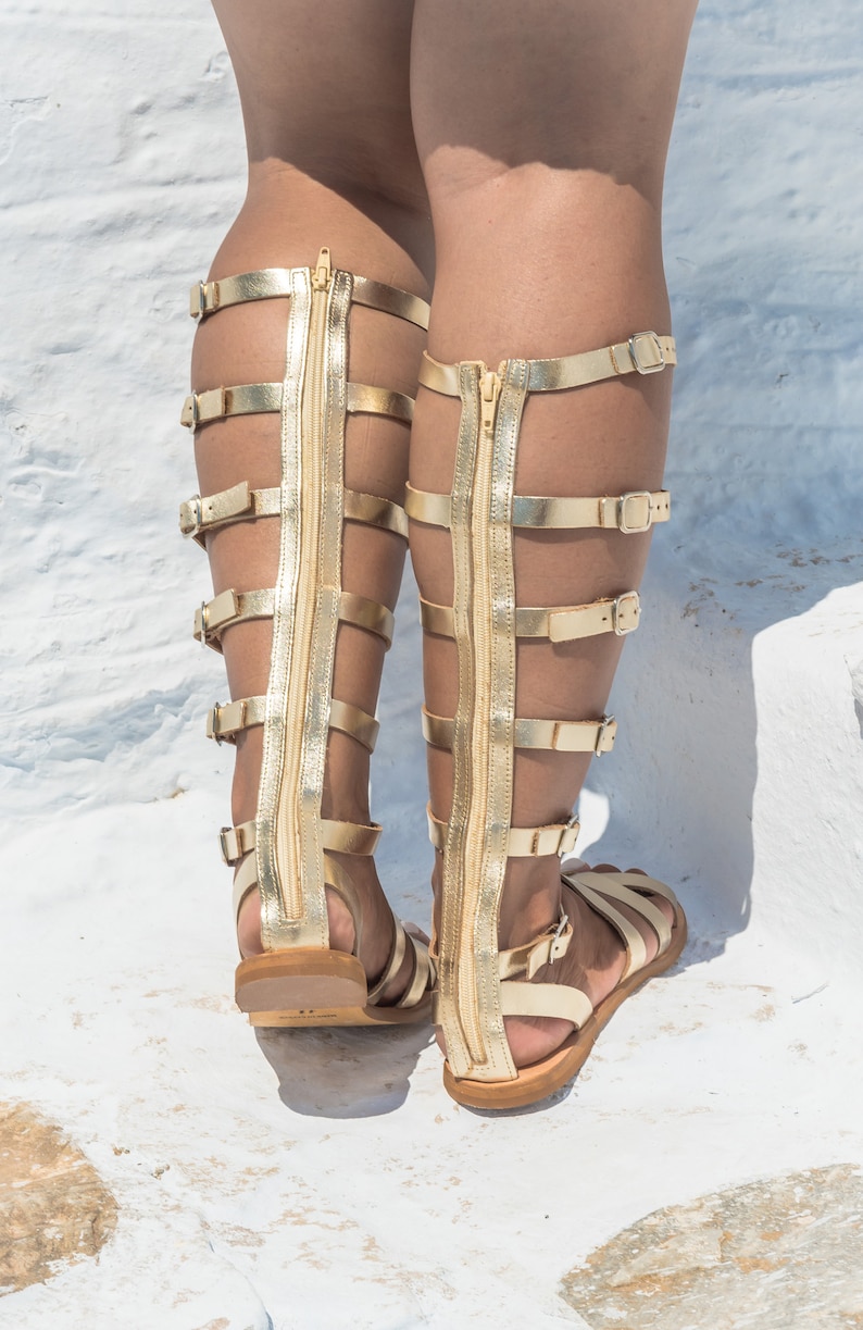 Womens Gold Strappy Gladiator Sandals Leather Sandals Etsy 