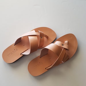 Mens Leather Slide Sandals, Handmade Summer Sandals, Agistria image 6