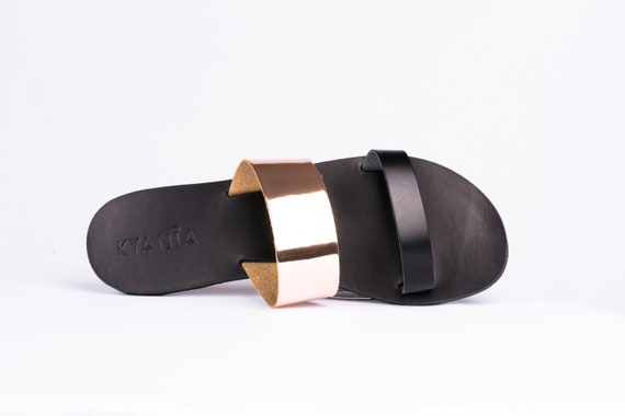 black leather slides womens