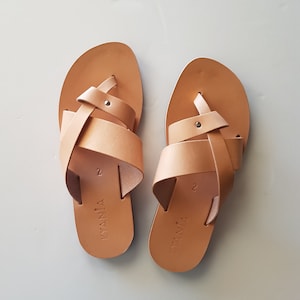 Mens Leather Slide Sandals, Handmade Summer Sandals, Agistria Natural leather