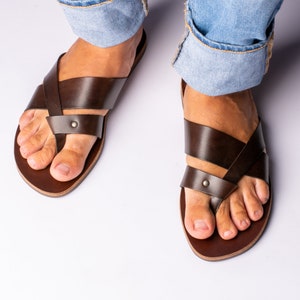 Mens Leather Slides, Handmade Full Grain Greek Sandals