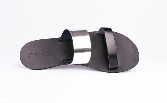 black slides with buckle