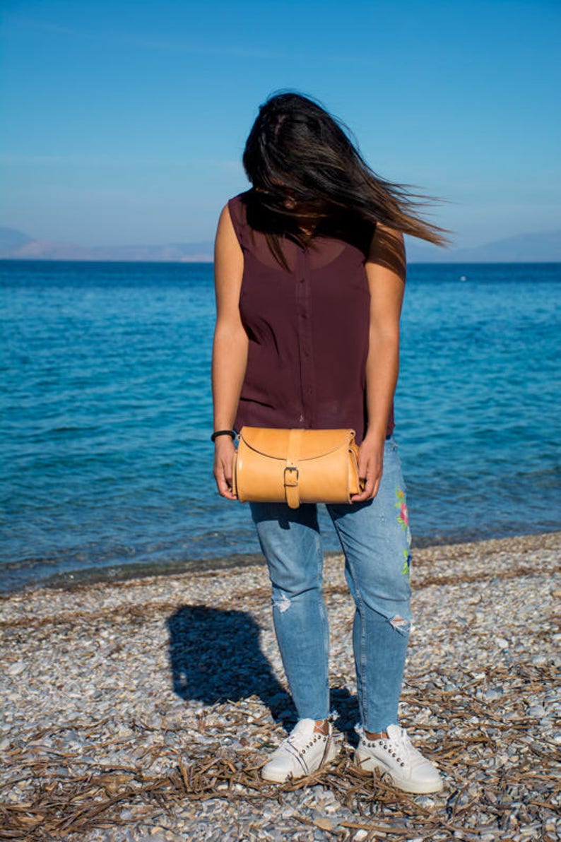 Cylinder Bag Leather Barrel Bag Purse Handmade in Greece Etsy