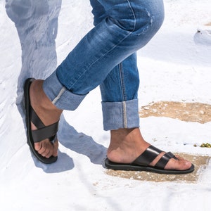 Mens Leather Slide Sandals, Handmade Summer Sandals, Agistria image 4