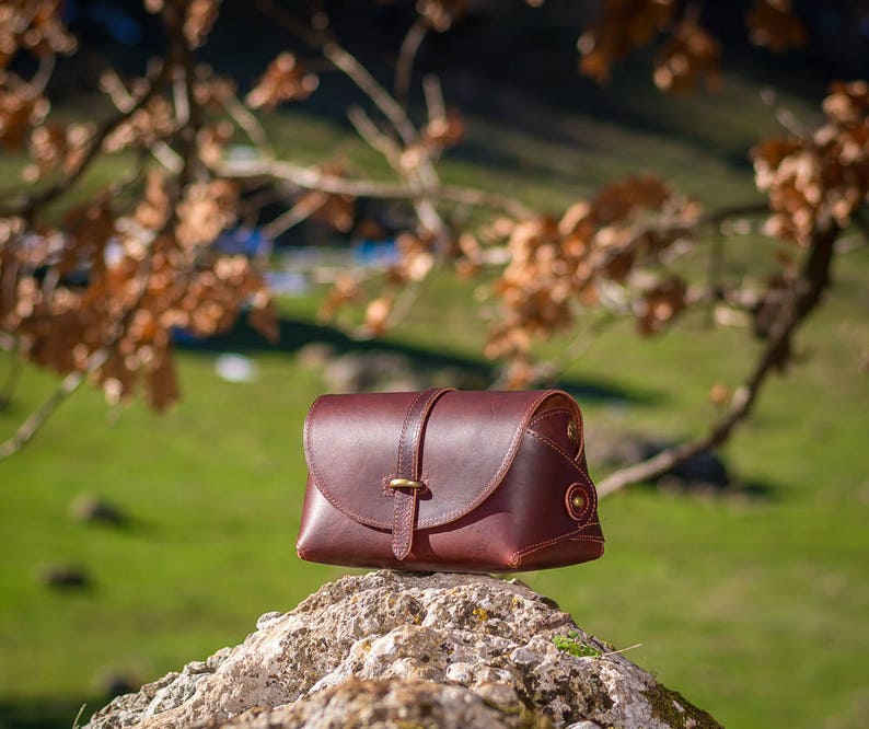 Leather crossbody bag, Small satchel bag handmade with full grain leather cowhide KYANIA image 4