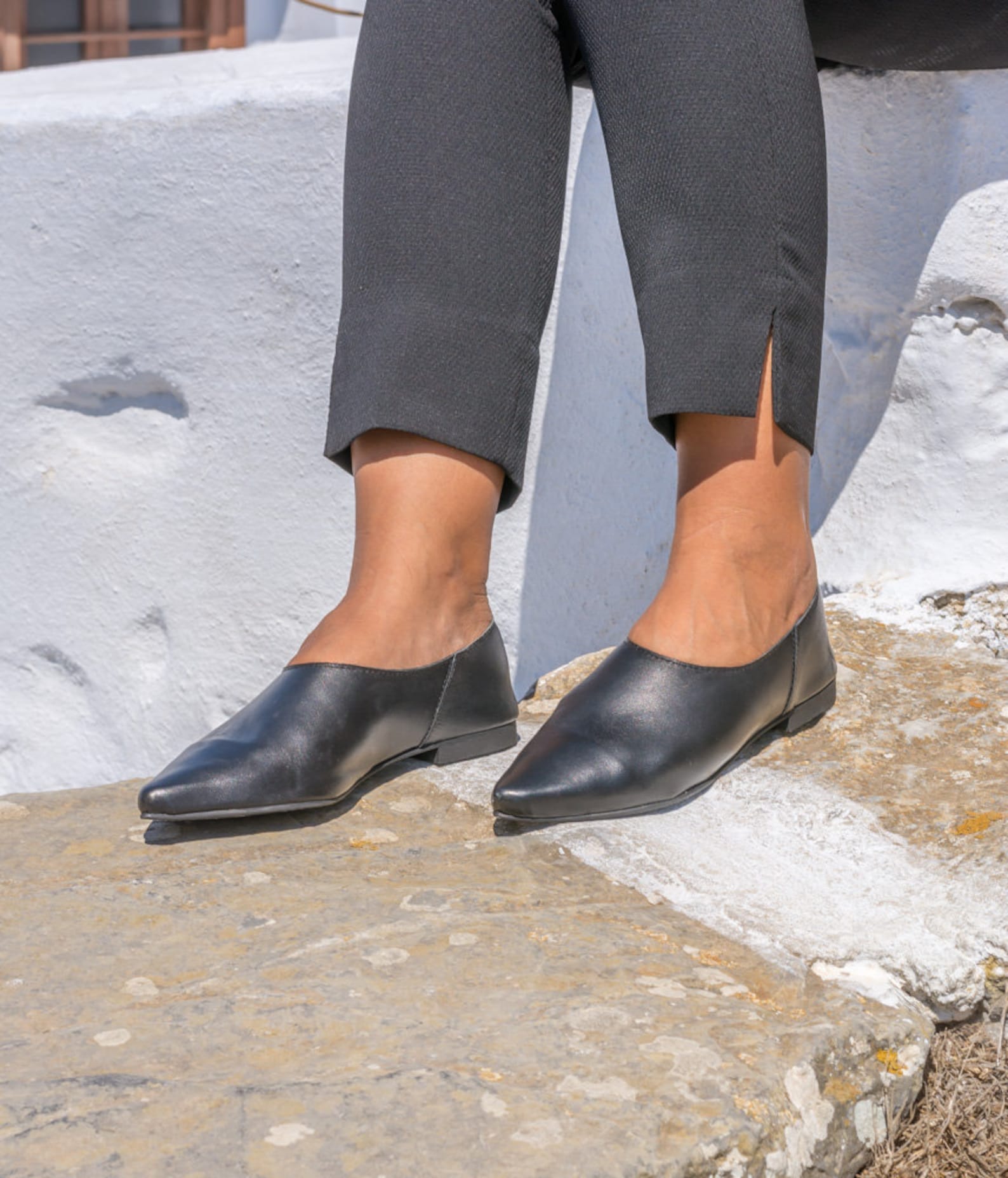 black leather pointed shoes womens soft moccasin flat everyday handmade loafers fashion slip on mules black slippers ballet flat