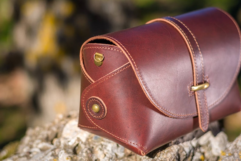 Leather crossbody bag, Small satchel bag handmade with full grain leather cowhide KYANIA image 6