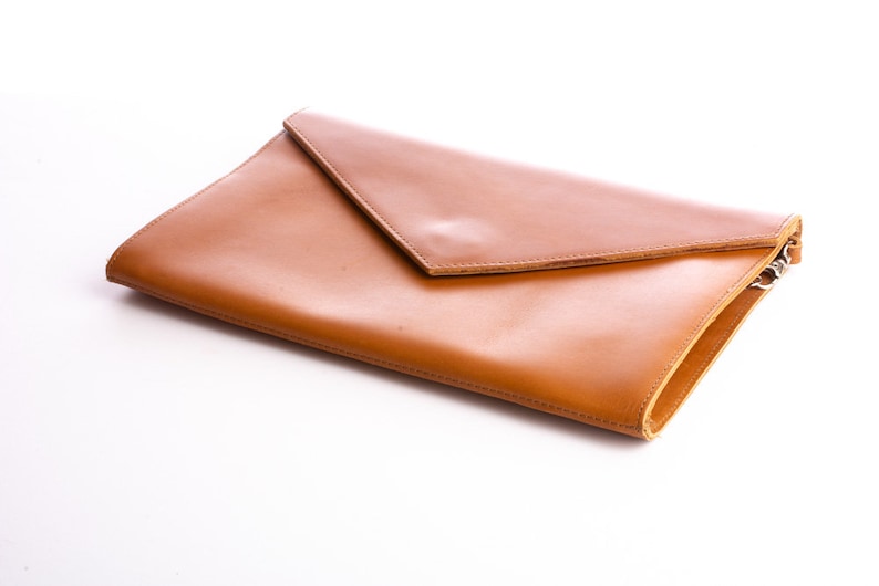 Leather clutch envelope bag, Tan Leather envelope clutch, Evening bag, Handmade large leather purse, full grain leather KYANIA image 3