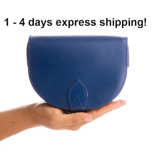 Blue small leather crossbody  saddle bag purse  - KYANIA