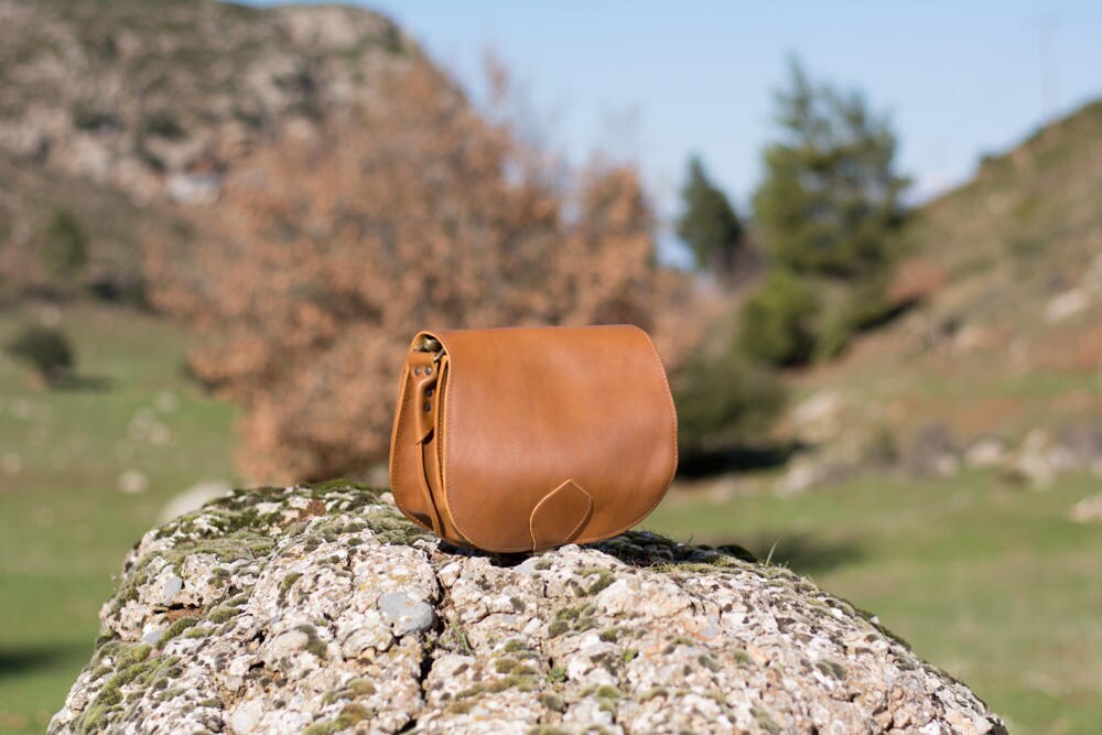 Saddle bag cognac leder Clearance