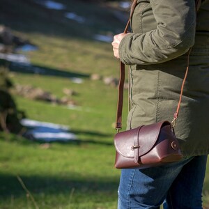 Leather crossbody bag, Small satchel bag handmade with full grain leather cowhide KYANIA image 9