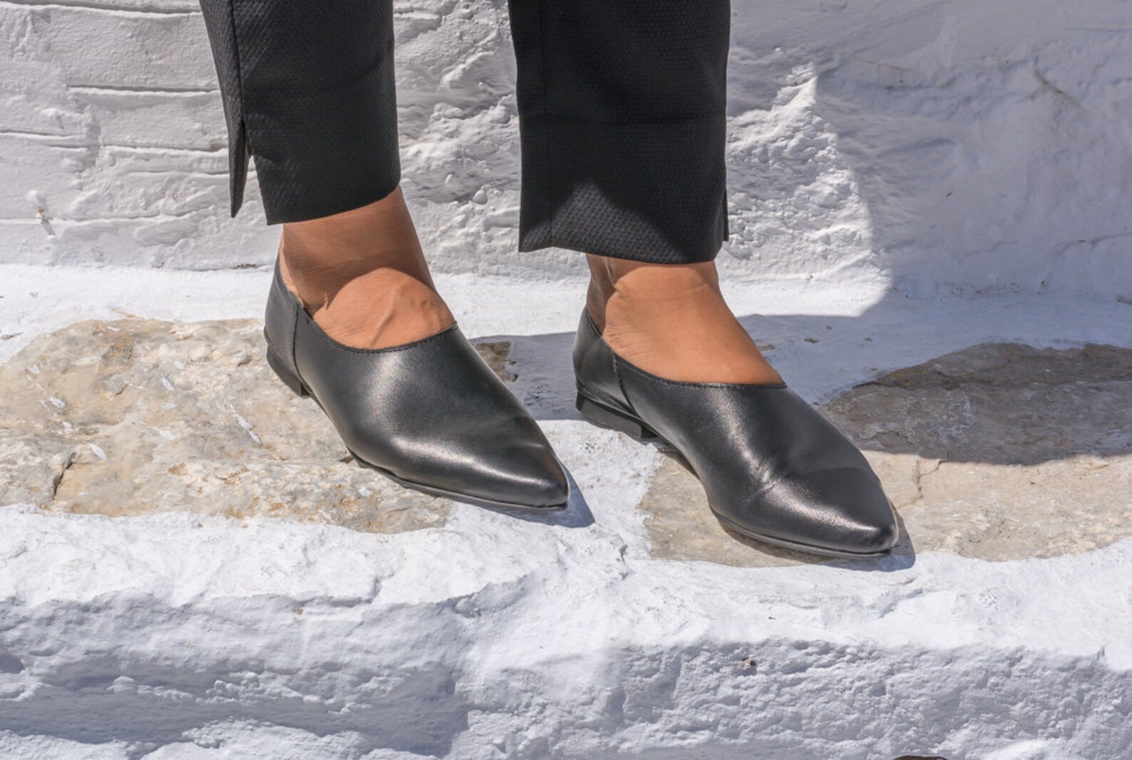 black leather pointed shoes womens soft moccasin flat everyday handmade loafers fashion slip on mules black slippers ballet flat