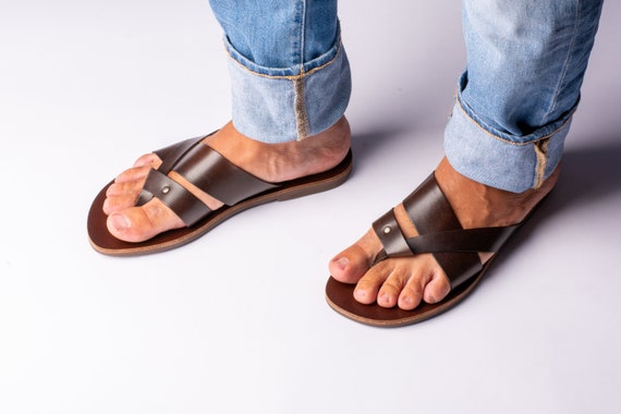Mens Leather Slide Sandals, Handmade Summer Sandals, Agistria