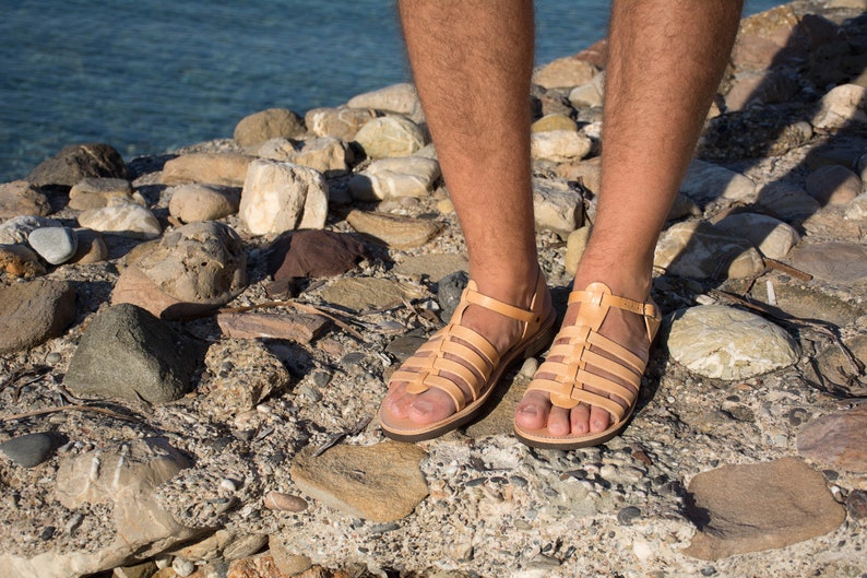Leather sandals Gladiator sandals Greek sandals Men summer shoes Brown sandals Tan sandals Spartan strappy sandals Roman sandals SIKINIA MEN