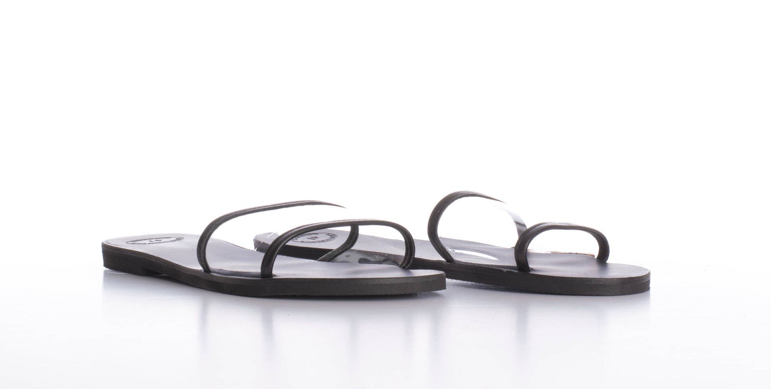 black leather flat slides
