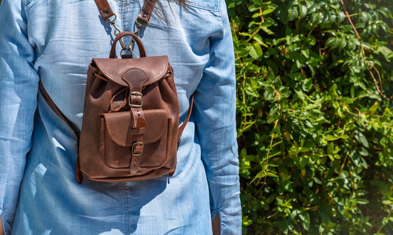 Mini backpack purse, small leather backpack women, Mini leather backpack, handmade from full grain leather KYANIA image 6