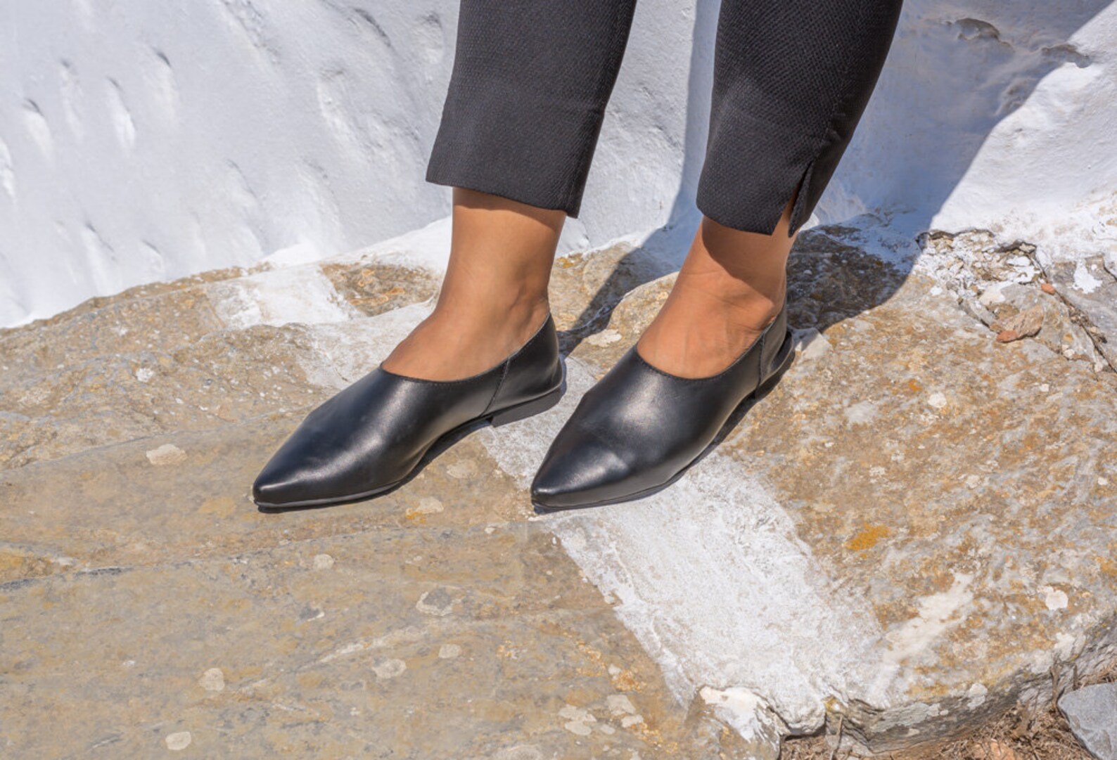 black leather pointed shoes womens soft moccasin flat everyday handmade loafers fashion slip on mules black slippers ballet flat
