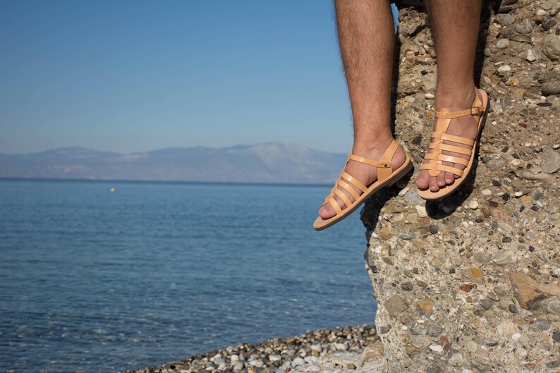 Leather sandals Gladiator sandals Greek sandals Men summer shoes Brown sandals Tan sandals Spartan strappy sandals Roman sandals SIKINIA MEN