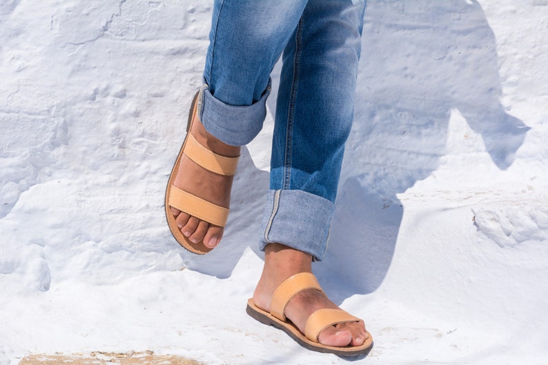 Mens leather sandals Jesus sandals Mens greek sandals Flat | Etsy