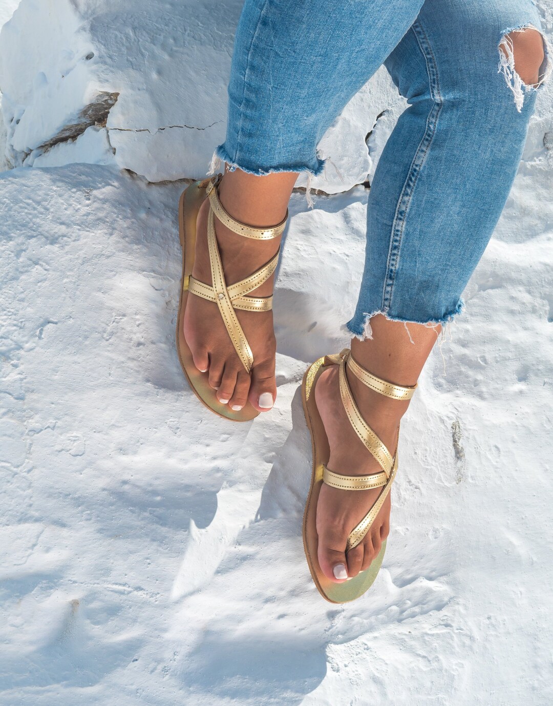 Gold Flat Sandals Women Leather Sandals Women Ankle Strap Sandals Greek Sandals Women Handmade Metallic Gold Sandals Sifnia KYANIA Etsy