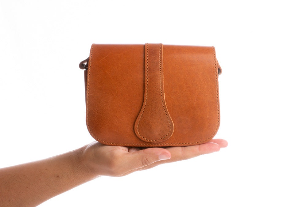 Mini leather crossbody bag Small leather purse Womens dark tan | Etsy