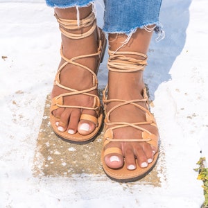 Leather Gladiator Sandals, Lace Up Greek Sandals, Chalkia KYANIA image 3
