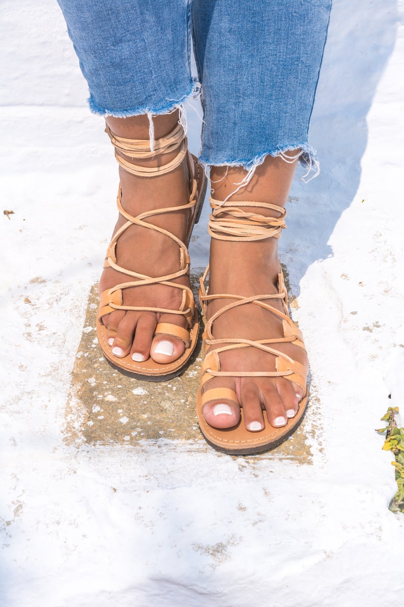 Leather Gladiator Sandals, Lace Up Greek Sandals, Chalkia KYANIA image 3