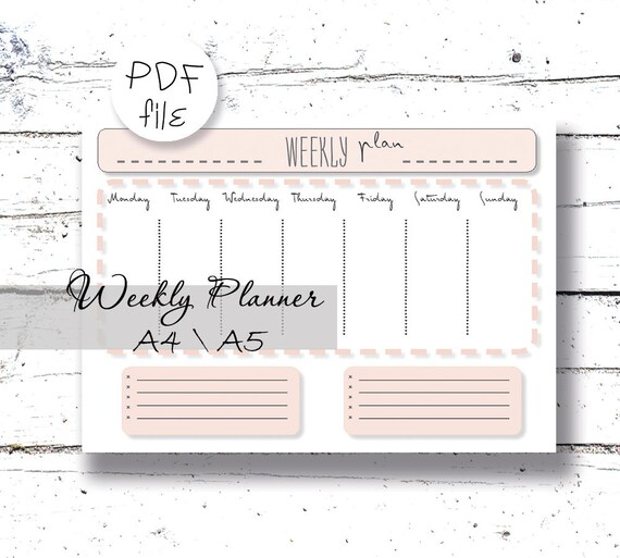 weekly planner pdf weekly plan a4 printable weekly daily etsy weekly planner pdf